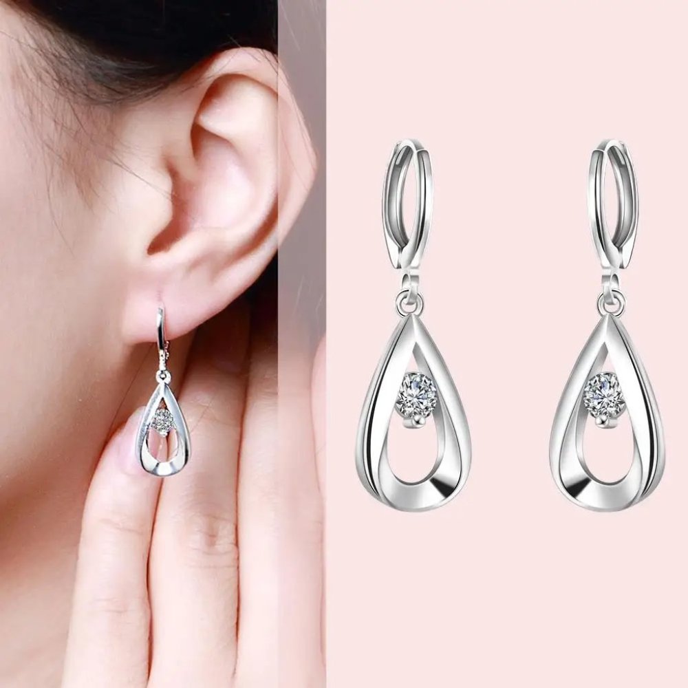 Gorgeous Sterling Silver Crystal Teardrop Earrings " Hypoallergenic " - Picture 3 of 8